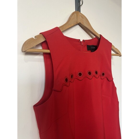 J Crew Cranberry Red Scalloped Hem Sleeveless Mini Shift Dress Size 2 - Picture 3 of 10